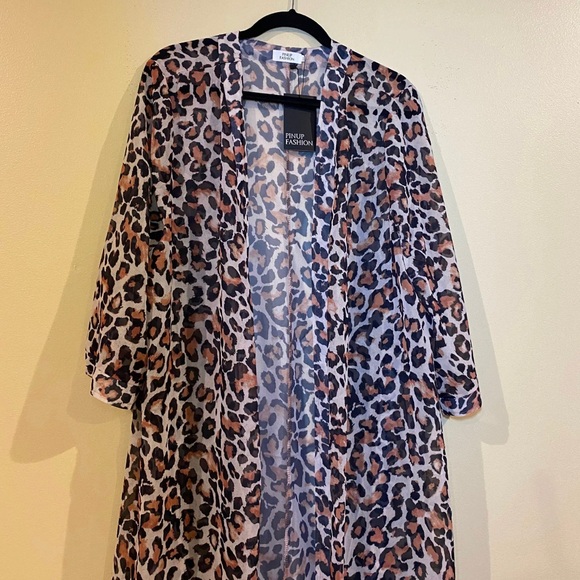 16W Leopard Print Sexy Bikini Cover SemiSheer Summer Beach Kimono Cardigan Brown - Picture 3 of 8